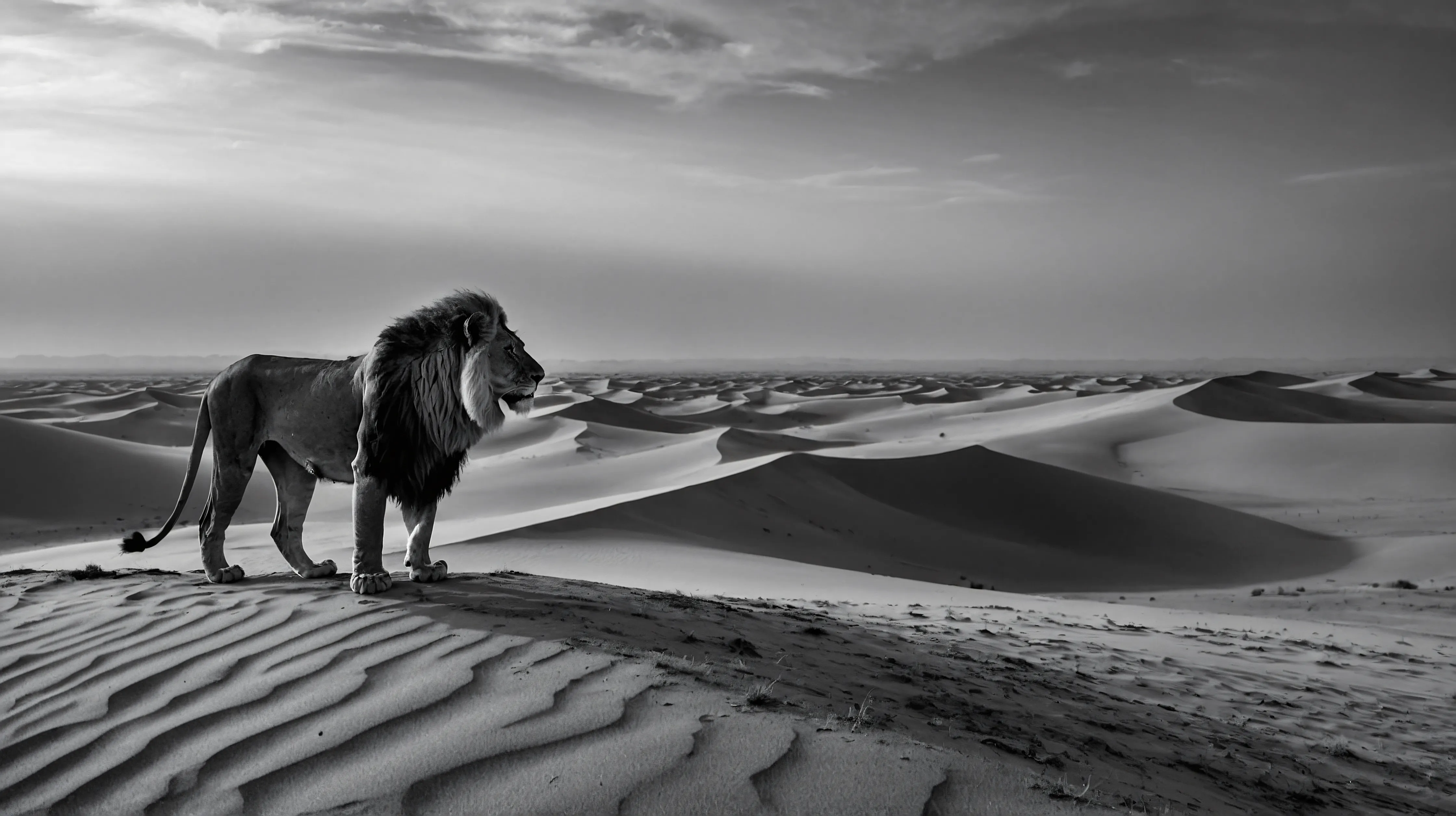A lion surveys the desert landscape — GCC AI strategy
