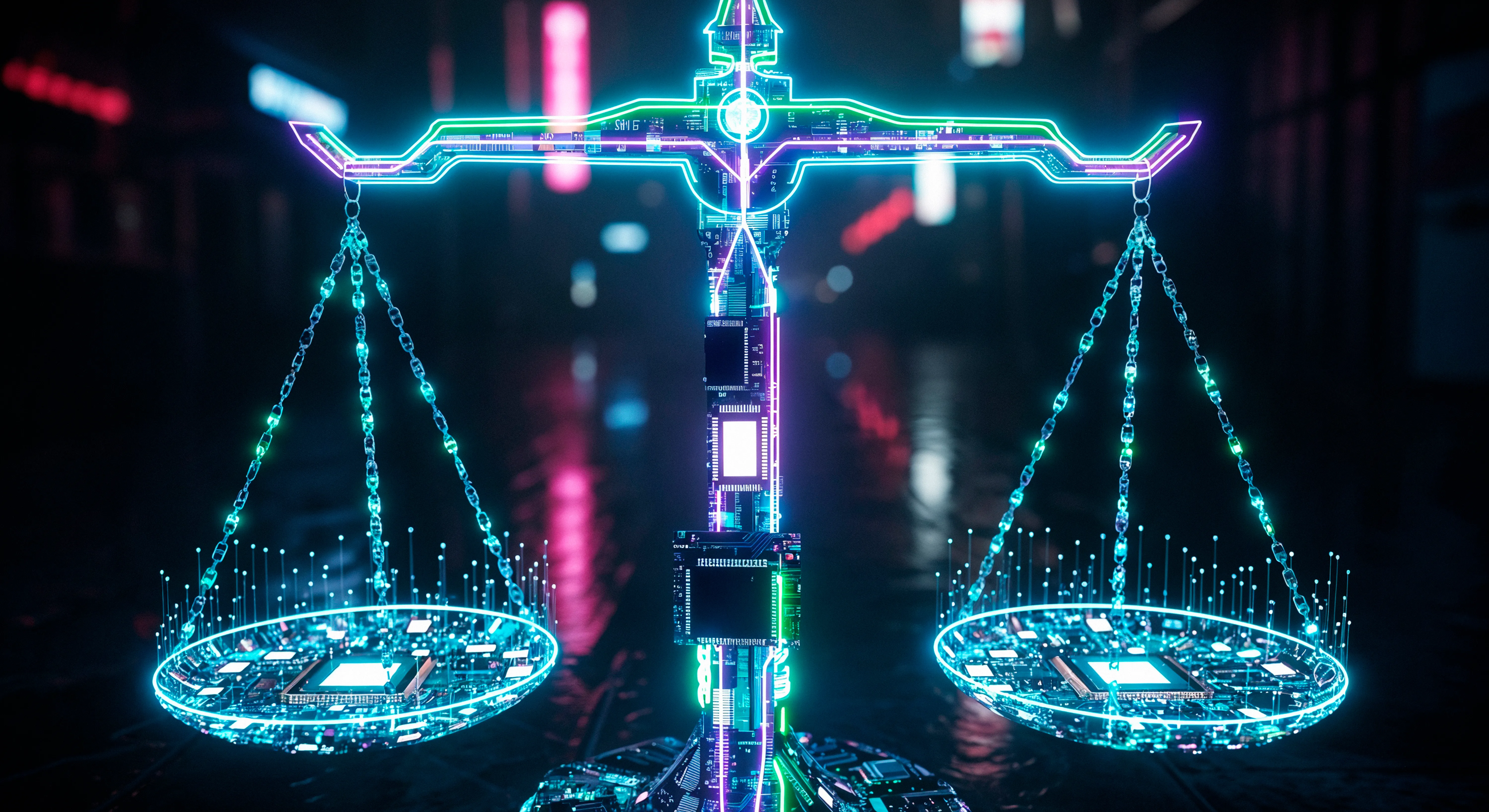 Digital scales of justice representing AI legal knowledge